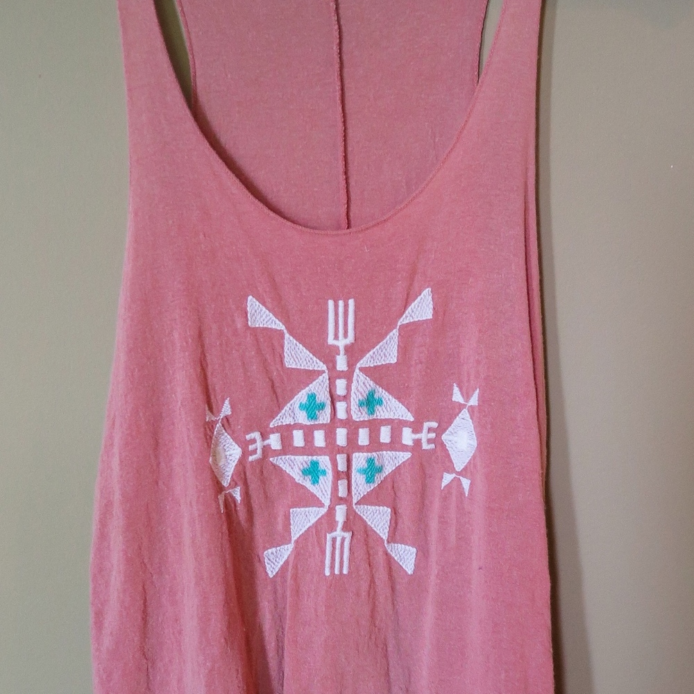 Brandy Melville Soft Embroidered Salmon Tank Top